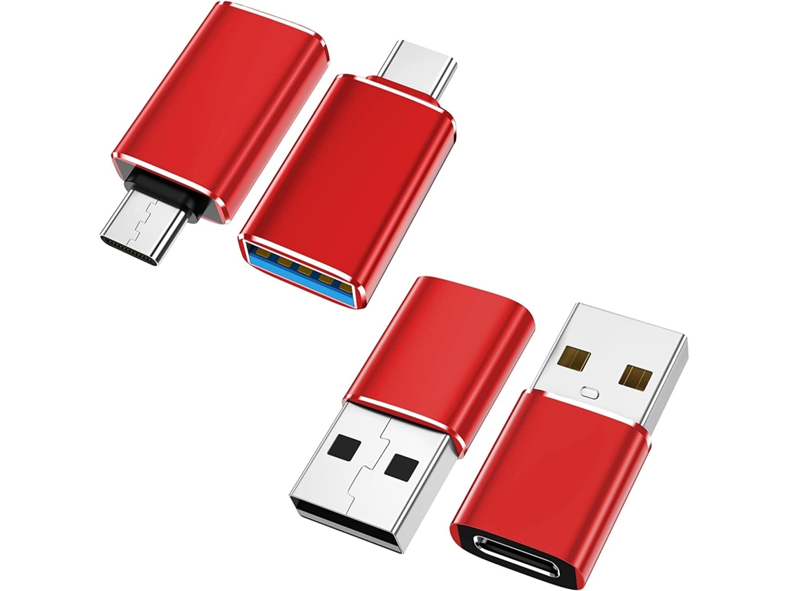 4 Adaptadores Usb C/usb A, em Alumínio, Vermelhos AOZORZ