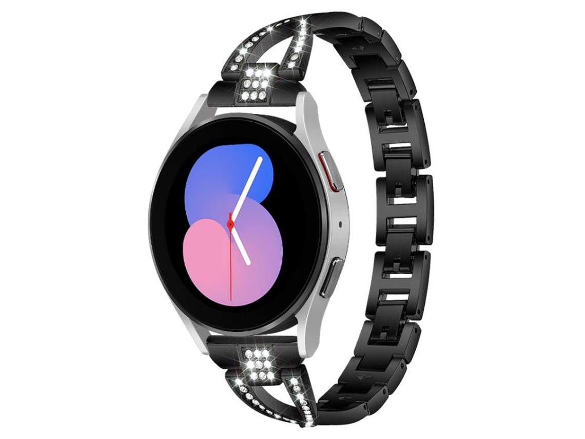 Bracelete Metal com Diamantes em Formato X para Samsung Galaxy Watch 7/6/5/fe Preto XIAOMOYU