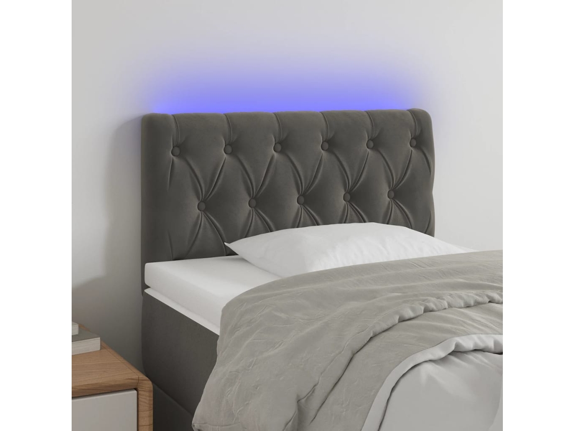 Vidaxl Cabeceira De Cama C/ Luzes Led Veludo 80x7x78/88cm Cinza-escuro