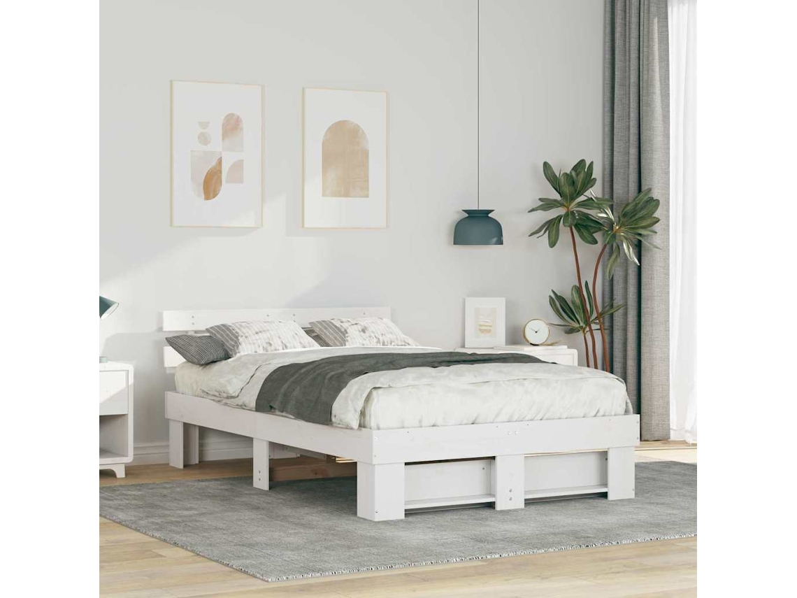 Vidaxl Estrutura da Cama com Cabeceira Branco 135 X 190 Cm