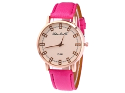 Reloj De Pulsera De Cuarzo Unisex Con Correa De Cuero Pu Zhoulianfa (rojo Rosa)
