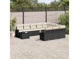 Vidaxl 11 Pcs Conjunto Sofás De Jardim C/ Almofadões Vime Pe Preto