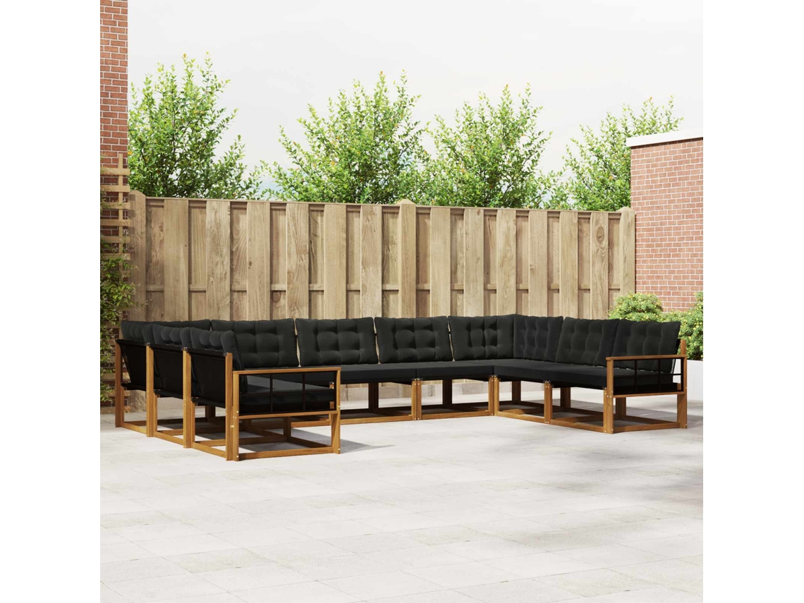 Vidaxl Conjunto De Sofás Para Exterior 9 Unid. Natural E Preto
