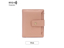 Porta-cartões Carteira Eifson Rfid Couro Pu Bifold Zíper Janela Id Anti-roubo Rosa