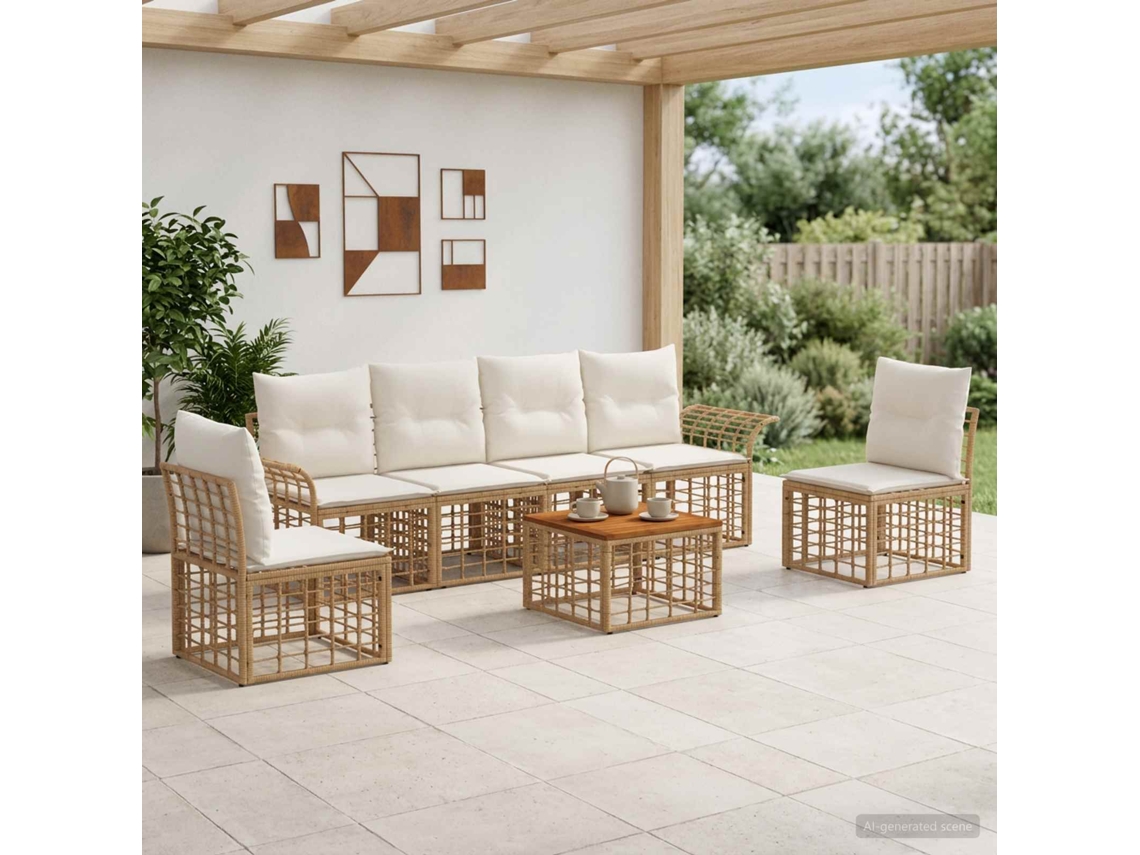 Vidaxl Conjunto De Sofás Para Exterior 7 Pcs Natural E Branco Creme