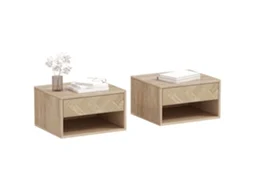 2 Comodini Sospesi Moderni com Gaveta e Compartimento Aberto 37x32x21 Cm madeira Natural BTFORUS