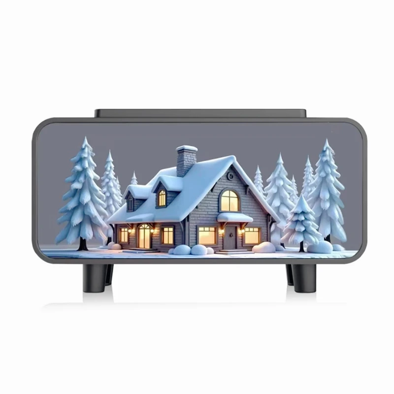 (snow House - Preto) Umidificador Com Aroma De Fumaça E Chama, Com Luz Noturna Colorida, 200ml