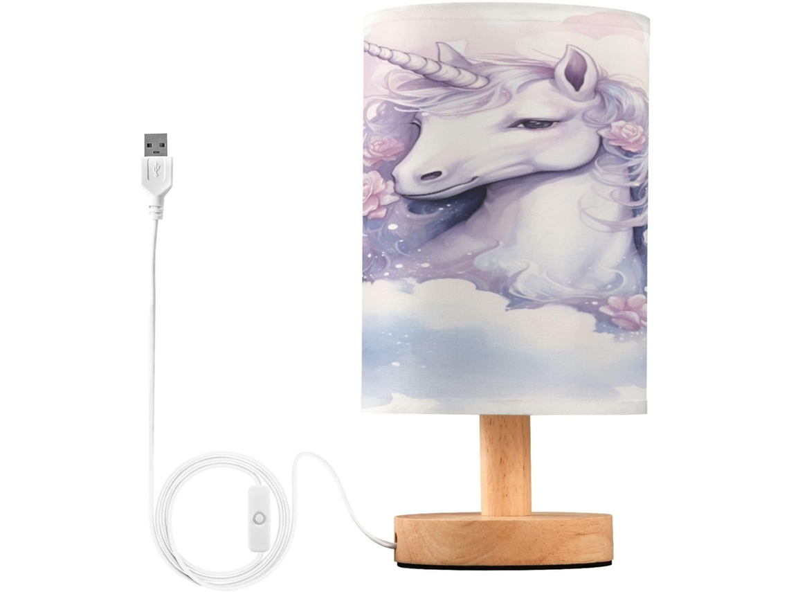 Luminária De Mesa Em Formato Cavalo Skyshu Pequena Led Usb Com Base Madeira Antiderrapante E Cúpula Que Não Agride Os