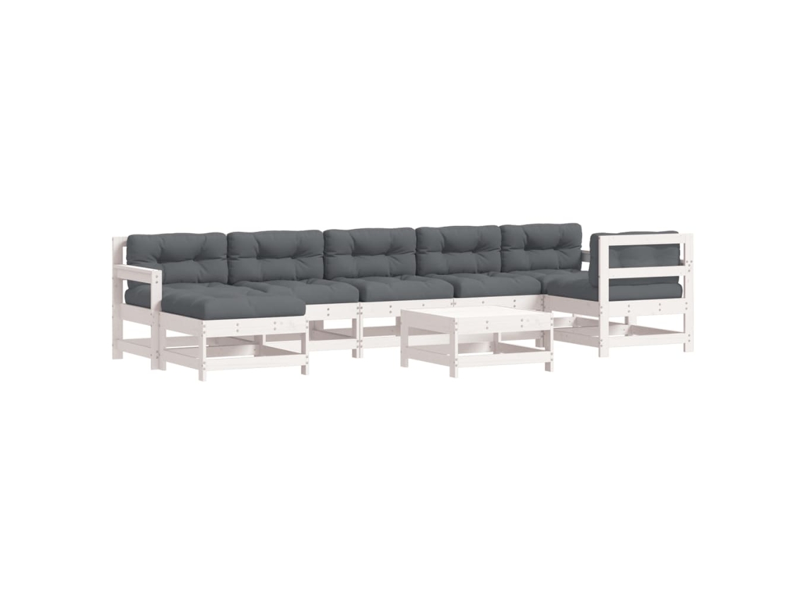Conjunto de 8 Lounge Jardim com Almofadões Madeira Maciça Branco MAISON EXCLUSIVE (8pcs)
