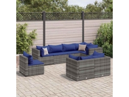Conjunto Lounge Jardim 8 Peças C/ Almofadões Vime Pe Cinza Dkd Home Decor
