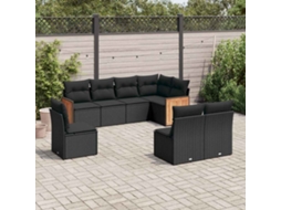 Vidaxl 8 Pcs Conjunto Sofás De Jardim Com Almofadões Vime Pe Preto