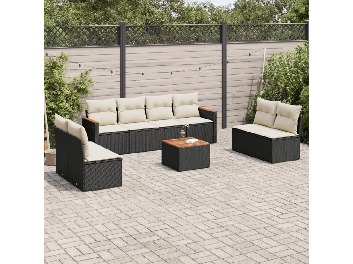 Vidaxl 9 Pcs Conjunto De Sofás P/ Jardim C/ Almofadões Vime Pe Preto