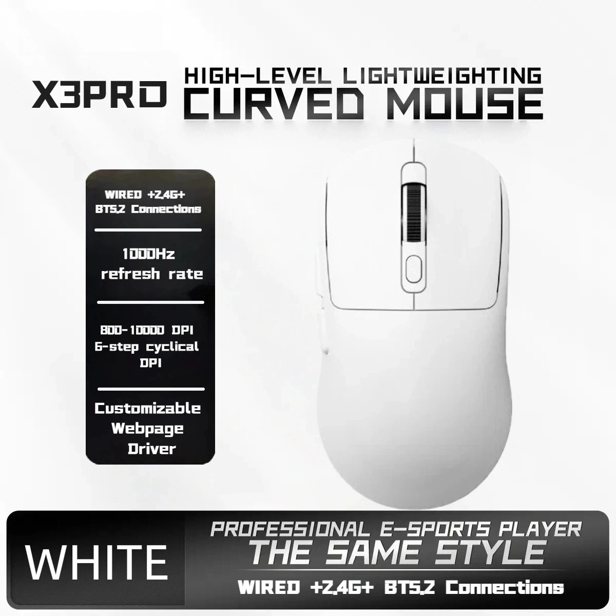 Mouse Gamer Leve (branco) Com Bluetooth Sem Fio De Três Modos.