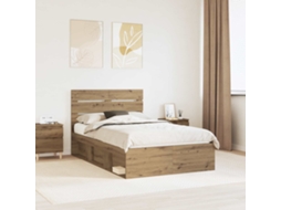 Vidaxl Estrutura Da Cama Com Cabeceira Carvalho Artesanal 135 X 190 Cm
