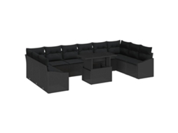 Maison Exclusive - Conjunto De Sofá De Jardim Com Almofada Ajustável 11 Pcs Preto