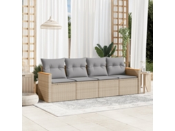 Vidaxl 4 Pcs Conjunto De Sofás Para Jardim C/ Almofadões Vime Pe Bege