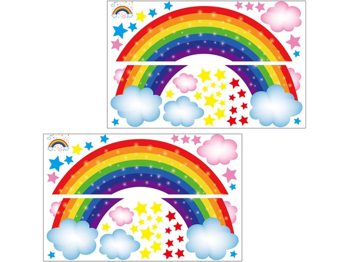 Adesivos De Parede Com Folhas, Nuvens E Estrelas Do Arco-íris (2 Unidades)