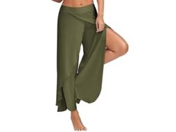 2026 pantalones Harem Palazzo para Mulher Plus Size de Yoga Soltos de Perna Larga com Cintura Fluida S Verde Ejército