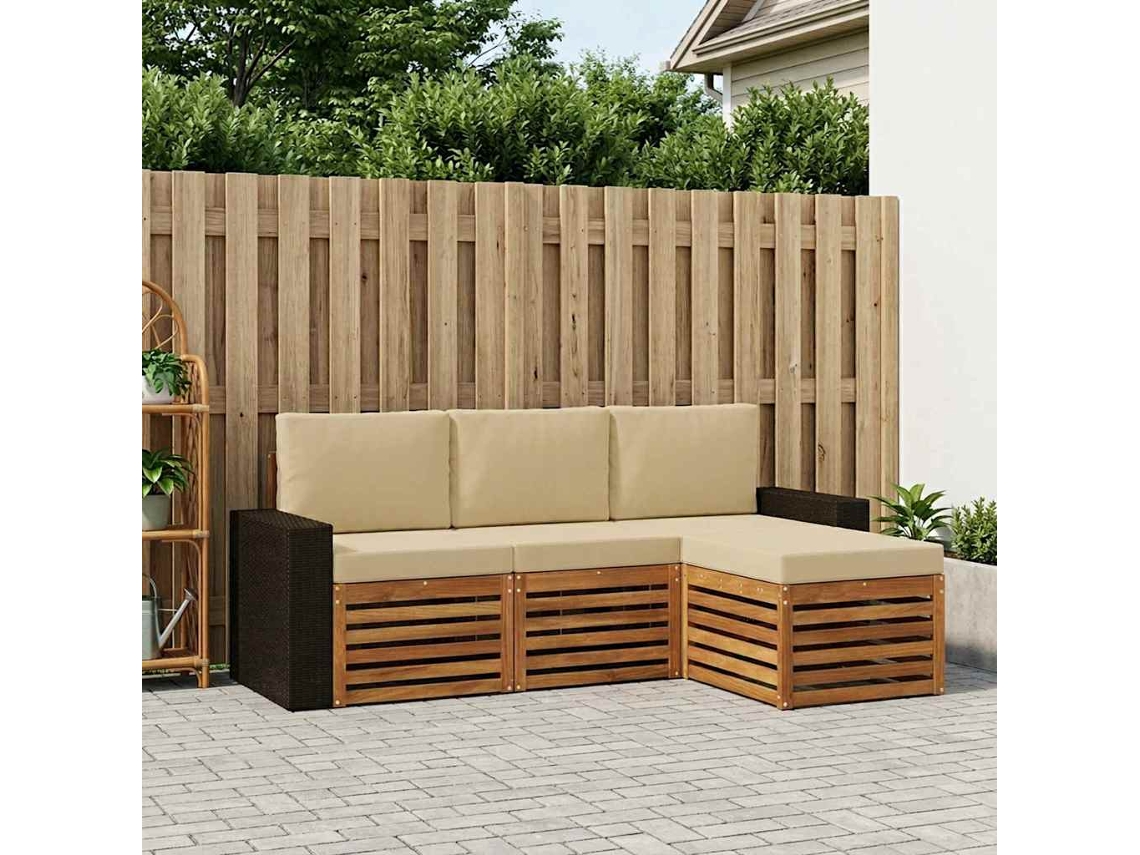Vidaxl Conjunto De Sofás Para Exterior 4 Unid. Natural E Bege