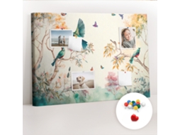Quadro De Cortiça Com Impressão Flores, Pássaros E Natureza Para A Sala De Estar Espelharte (70x100 Cm)