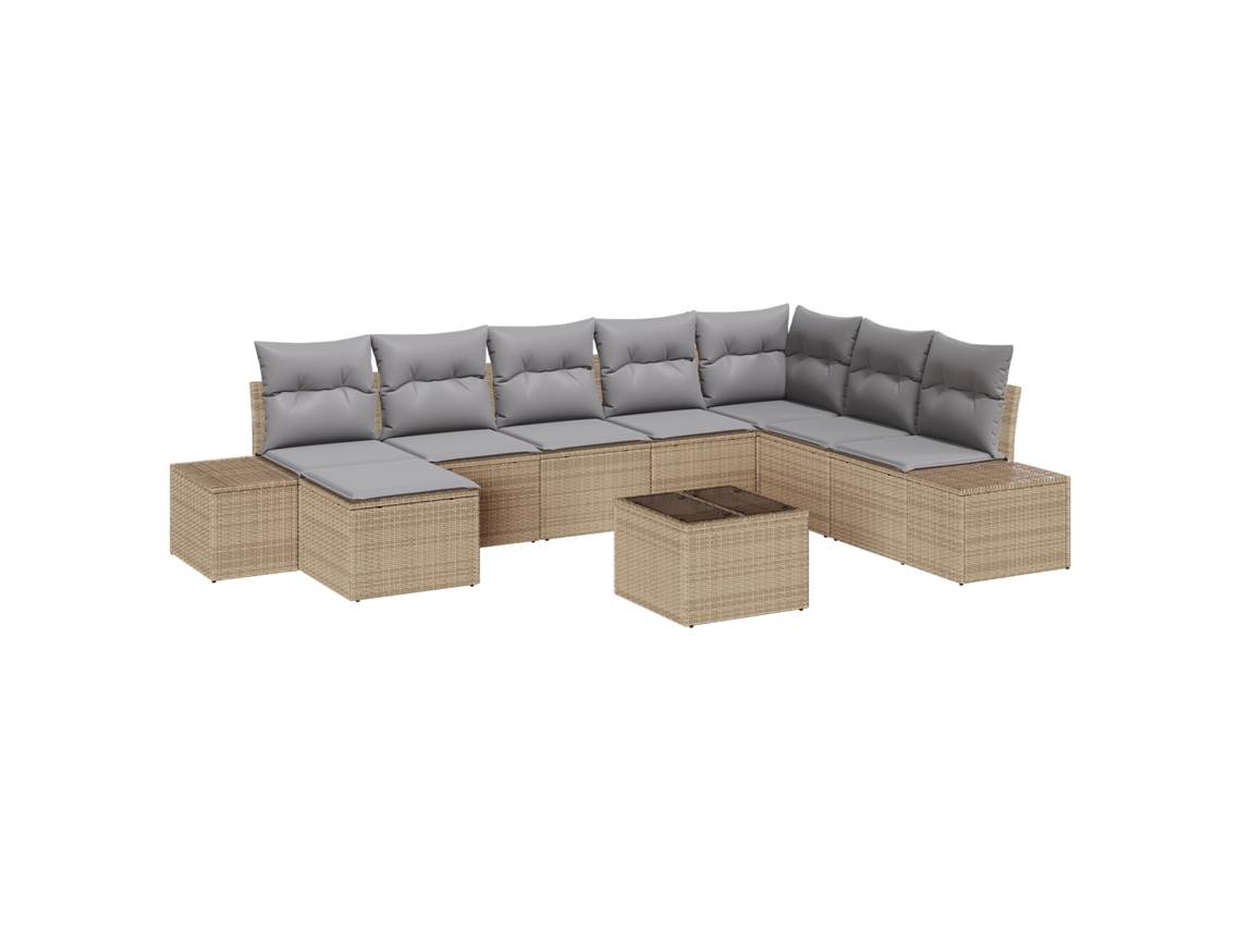 Conjunto 8 Sofá Exterior Vidaxl Bege Vime Pe (319 X 209 X 85 Cm)