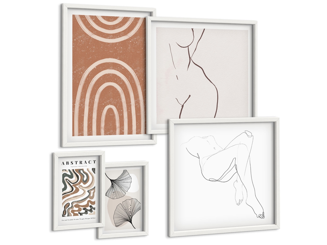 Galeria De Pinturas Murais Padrões E Formas Abstratas Boho Moldura Branca Fotos Para O Escritório Espelharte (conjunto De 5 Imagens)