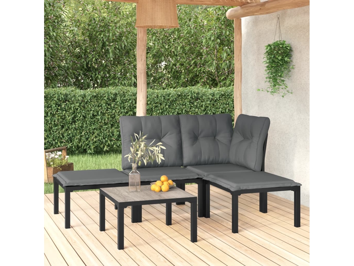 Conjunto Lounge Jardim Vime Pe Preto/cinzento 5 Pcs Dkd Home Decor