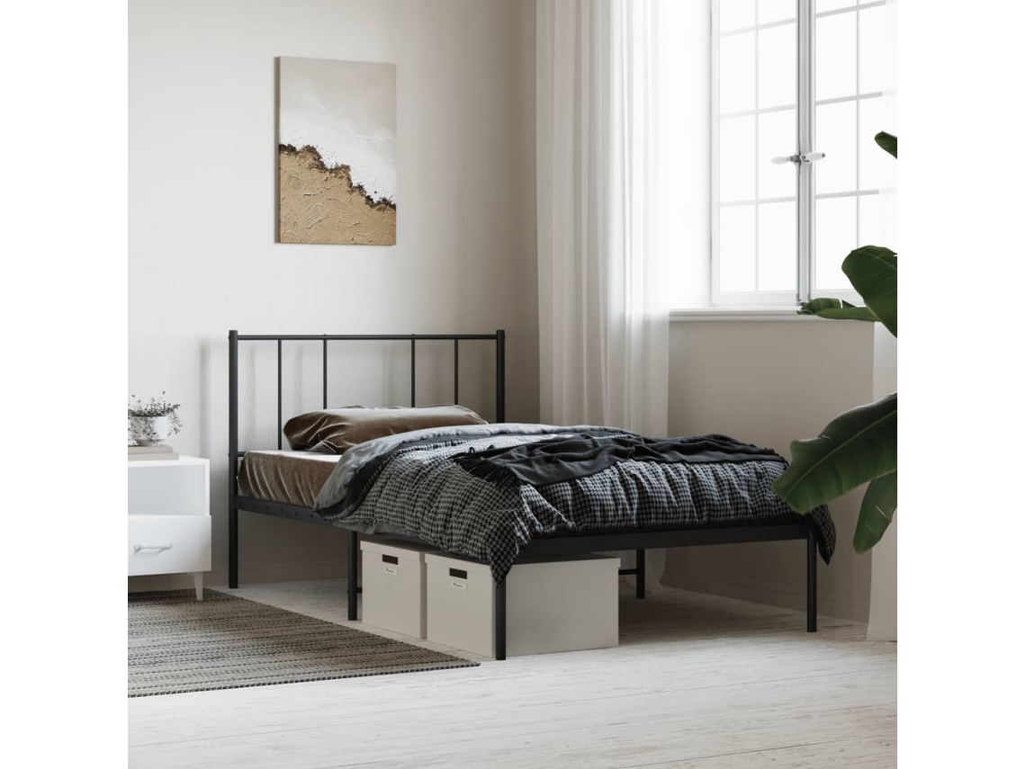 Vidaxl Estrutura de Cama com Cabeceira 100x200 Cm Metal Preto