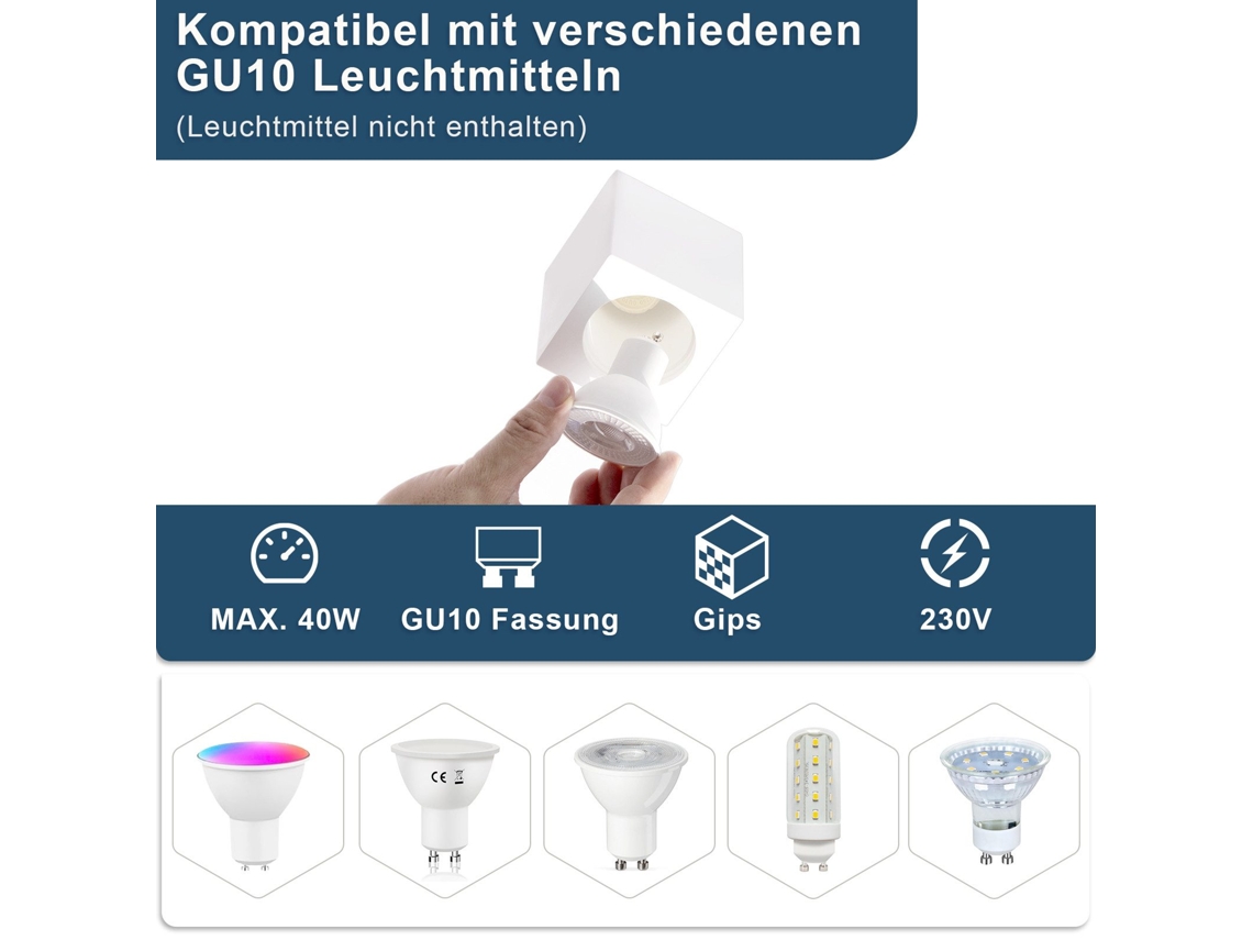Nettlife Candeeiro De Teto Led, 4 Refletor Branco De Superfície Gu10 Refletor Quadrado De Superfície 40 W Gesso Pequeno E Moderno, Em Casa