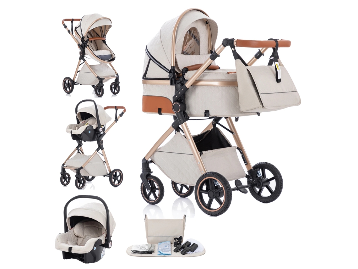 Carrinho De Bebê, Configuração 3 Em 1, Compacto E Dobrável, V8-2-branco