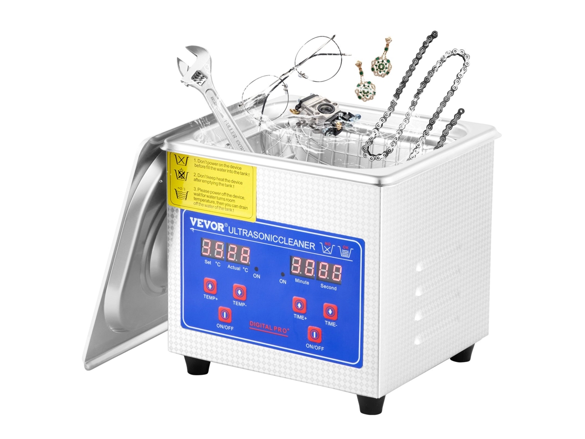 Limpador Ultrassônico Profissional de Aço Inoxidável de 1,3L 60W com Display Led para Joias Relógios e Óculos VEVOR