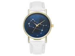 Relógio feminino de luxo Zhoulianfa com mostrador redondo, pulseira de PU, movimento analógico de quartzo, branco.