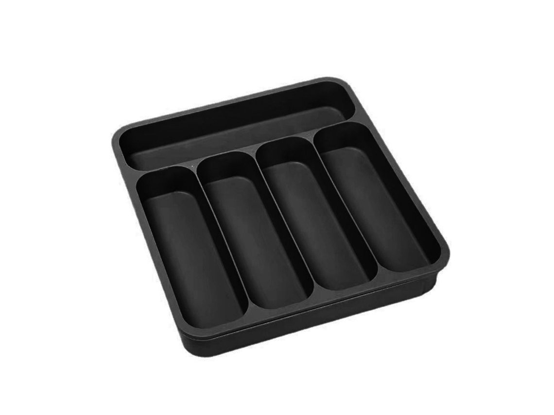 Bandeja Expansível de Plástico para Utensílios, com 6 Compartimentos, Divisor de Talheres para Cozinha, Preta SUNNY SPACES