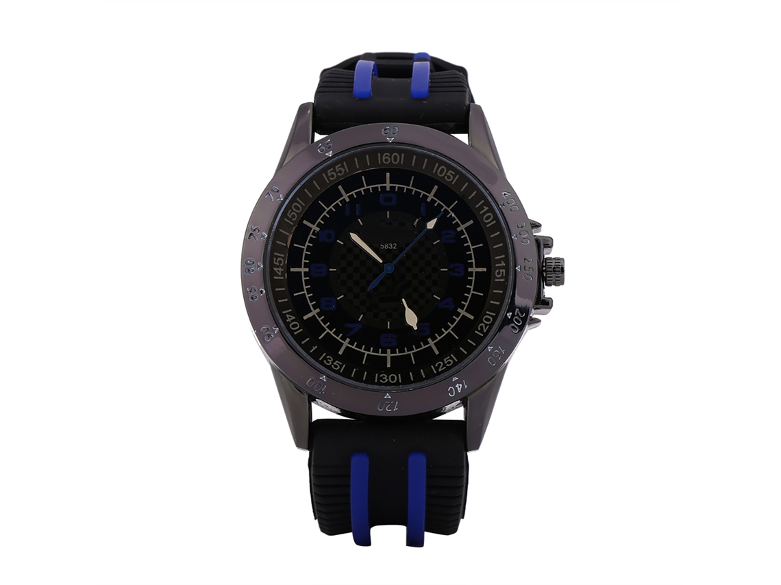 Relógio esportivo analógico de quartzo com pulseira de silicone e mostrador grande (azul e preto)