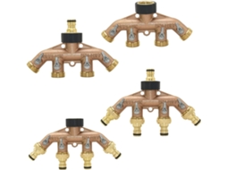 Conexão de Mangueira Latão, Rosca 3/4", Torneira Jardim 4 Vias, Divisor Água Fêmea Válvula Irrigação, 1 Peça | S/MARCA