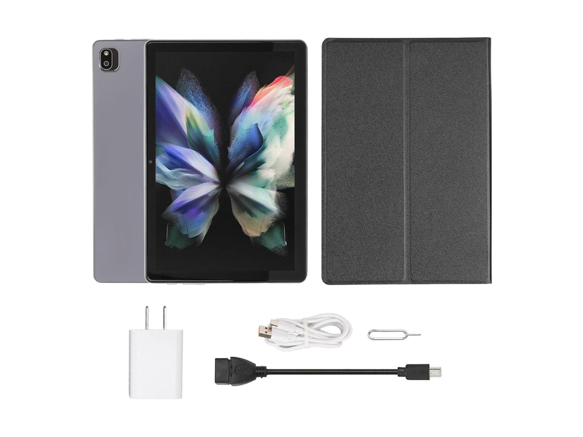 Tablet Android 12 4G LTE com tela FHD de 10,1 polegadas e capa protetora.