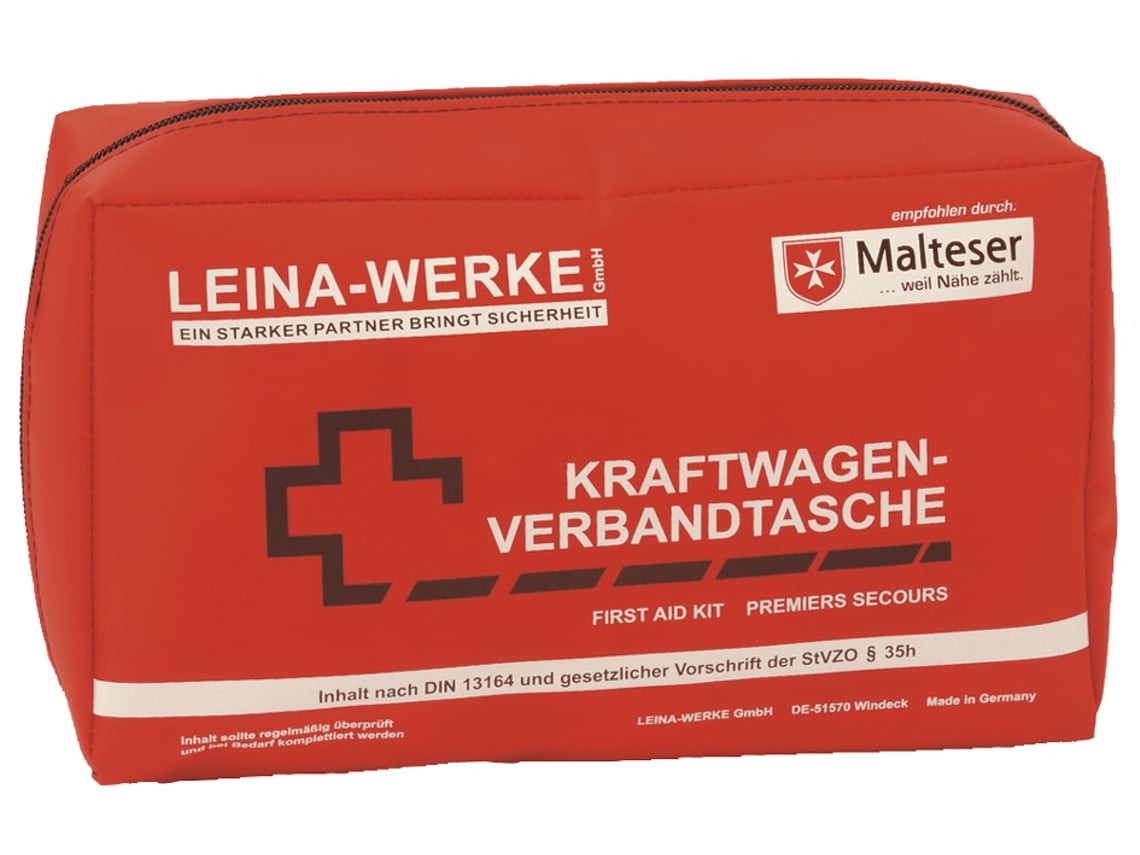 Bolsa Compacta de Primeiros Socorros para Veículos Leina Conteúdo Din 13164 Vermelha LEINA-WERKE