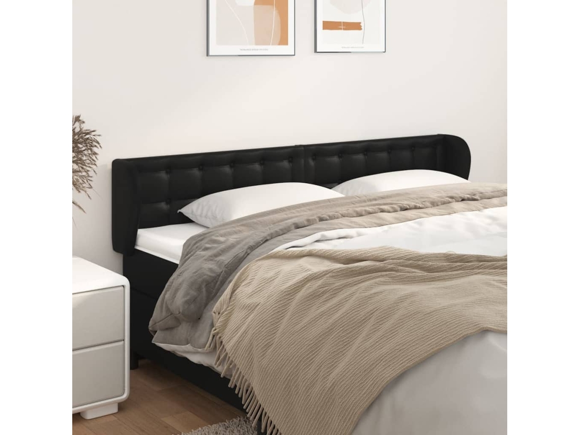 Vidaxl Cabeceira Cama Abas Couro Artificial 183x23x78/88 Cm Preto