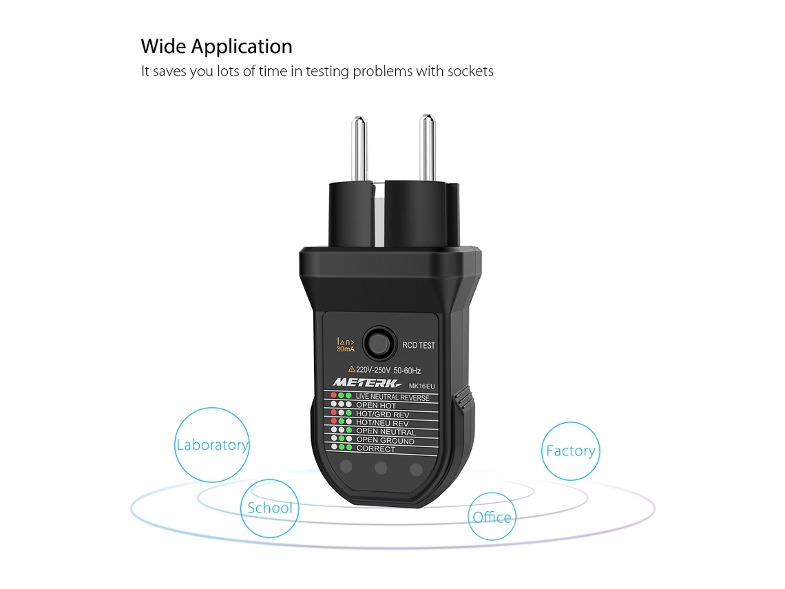 Testador De Tomadas Rcd E Detector Polaridade Meterk
