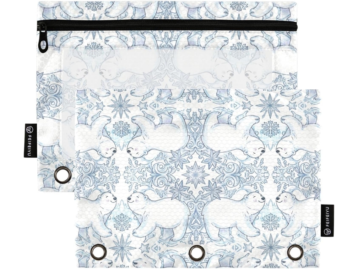 Conjunto adorável de 3 anéis de massa, pacote com 2 unidades estampadas com ursos polares, ideal para professores e para uso doméstico.