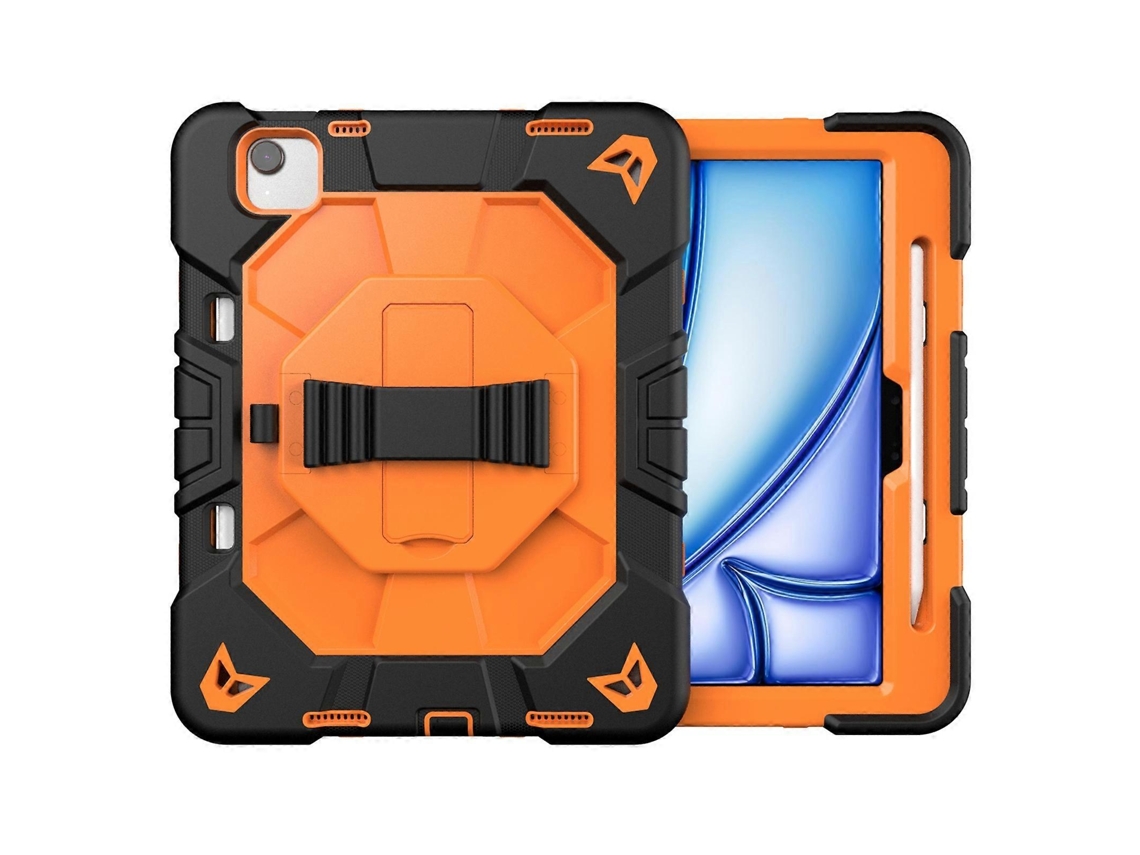 Capa Protetora Em Silicone E Plástico Com Suporte Para Ipad Air 11 (2024) Com, Laranja Elysve