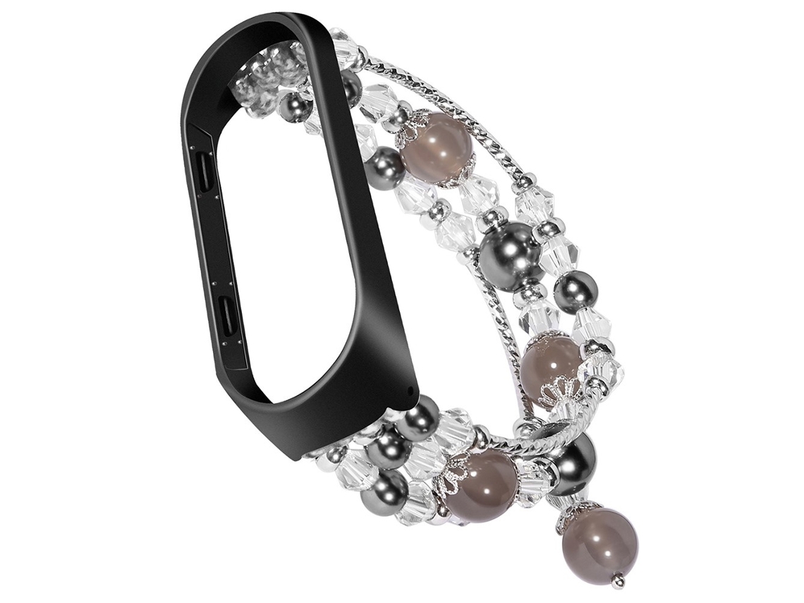 Bracelete de Metal + Ágata Cristal de Ágata para Xiaomi Mi Band 3/Mi Band 4 Cinza