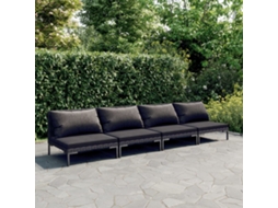 Conjunto 4 Peças Lounge Jardim C/ Almofadões Vime Pe Cinza Escuro Dkd Home Decor