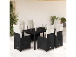 Vidaxl 7 Pcs Conjunto De Bistrô P/ Jardim C/ Almofadões Vime Pe Preto