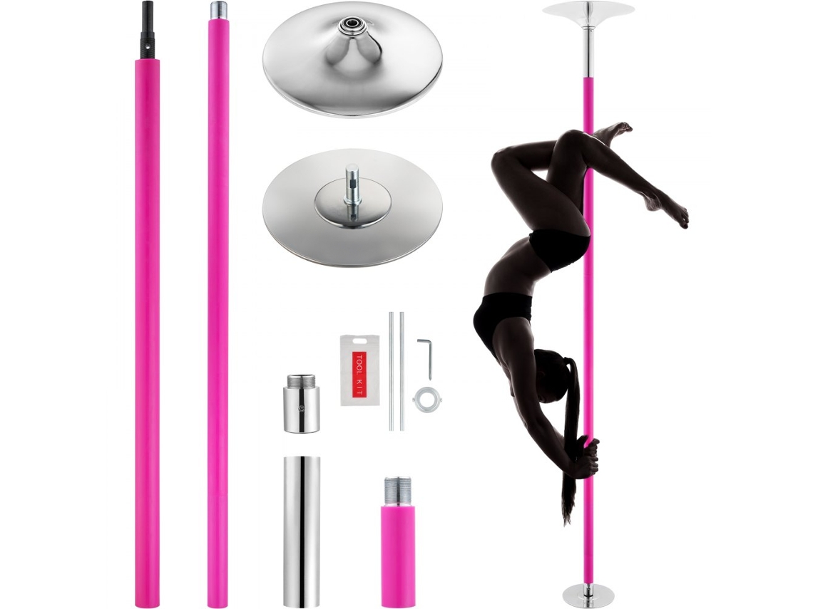 Barra De Pole Dance Profissional 40mm Inox Rosa Com Modos Giratório E Estático Tekmaquinas
