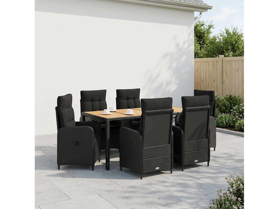 Vidaxl Conjunto De Jantar Para Exterior 7 Unid. Preto