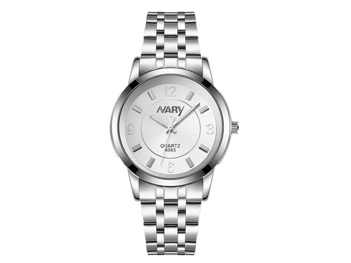 Relógio de pulso feminino Nary à prova d'água com movimento de quartzo e pulseira de aço.