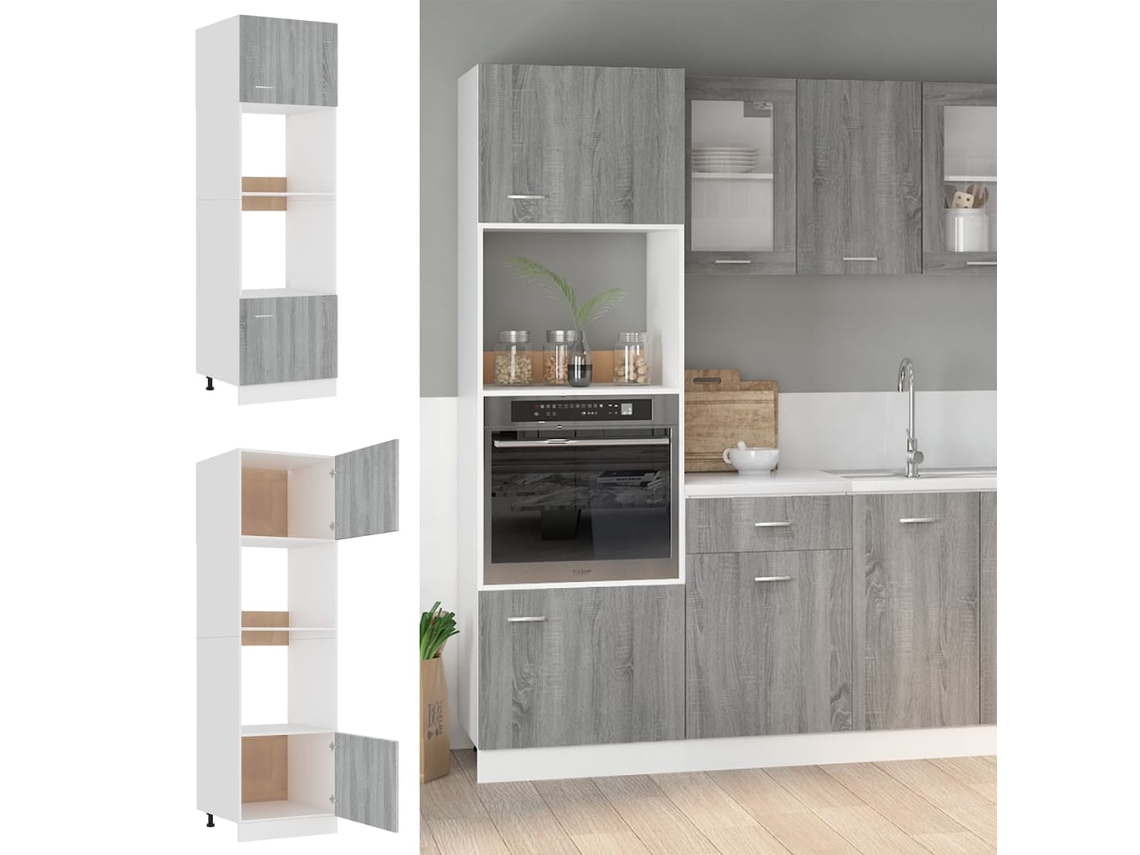 Vidaxl Armário Micro-ondas “lyon” 60x57x207 Cm Cinza Sonoma