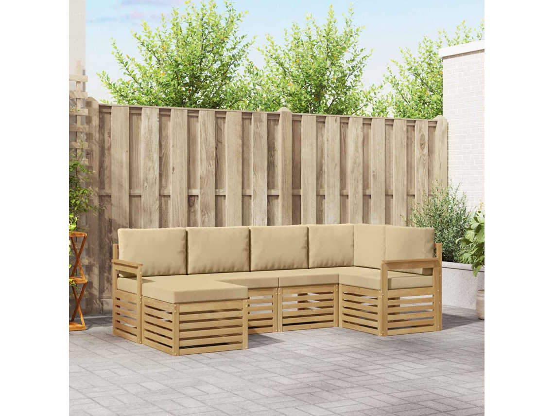Vidaxl Conjunto De Sofás Para Exterior 6 Unid. Branco E Bege Poliéster