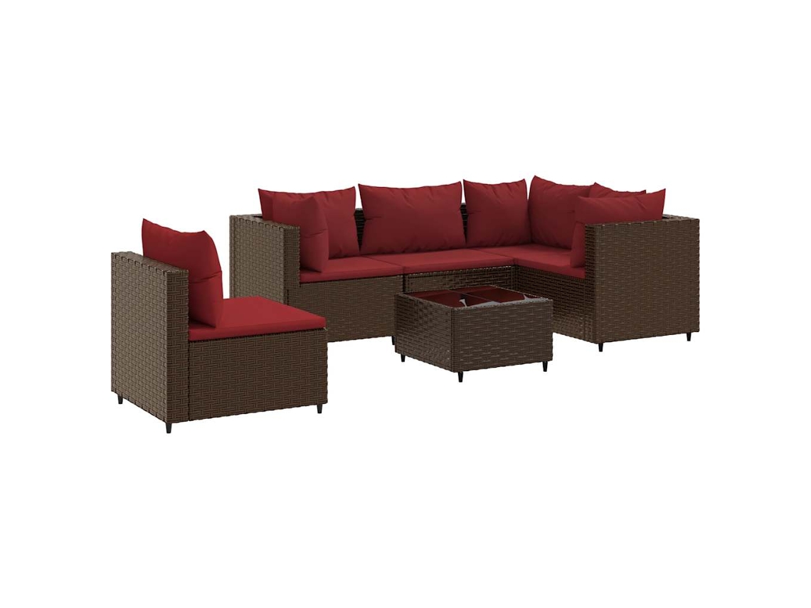 Conjunto de 6 Pcs Lounge Jardim com Almofadões Vime Pe Castanho MAISON EXCLUSIVE